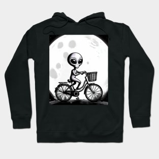 Alien on a Bicycle in the moonlight Hoodie